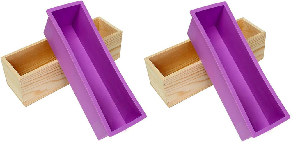 Flexible Rectangular Soap Silicone Mold with Wood Box DIY Tool for Soap Cake Mak