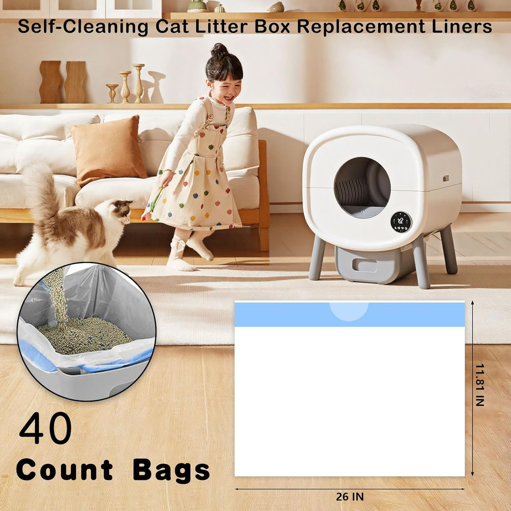 40 Pack Cat Litter Box Liners for Self Cleaning Litter Box