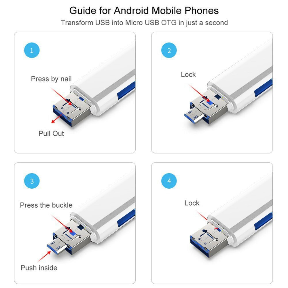 1Pc USB / USB Type C / 3.1 Micro-USB External Micro SD Card Reader OTG Adapter
