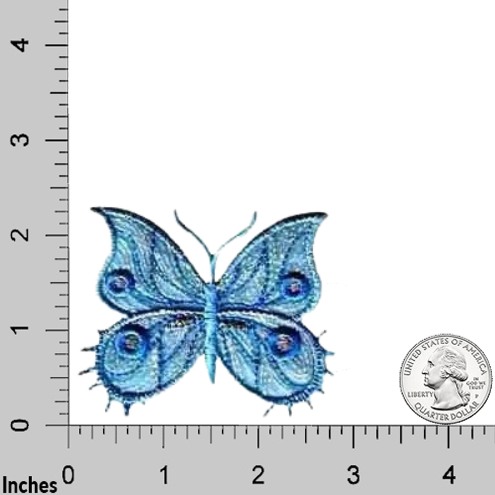 Fancy Sparkle Butterfly Iron On Patch – Large: BLUE