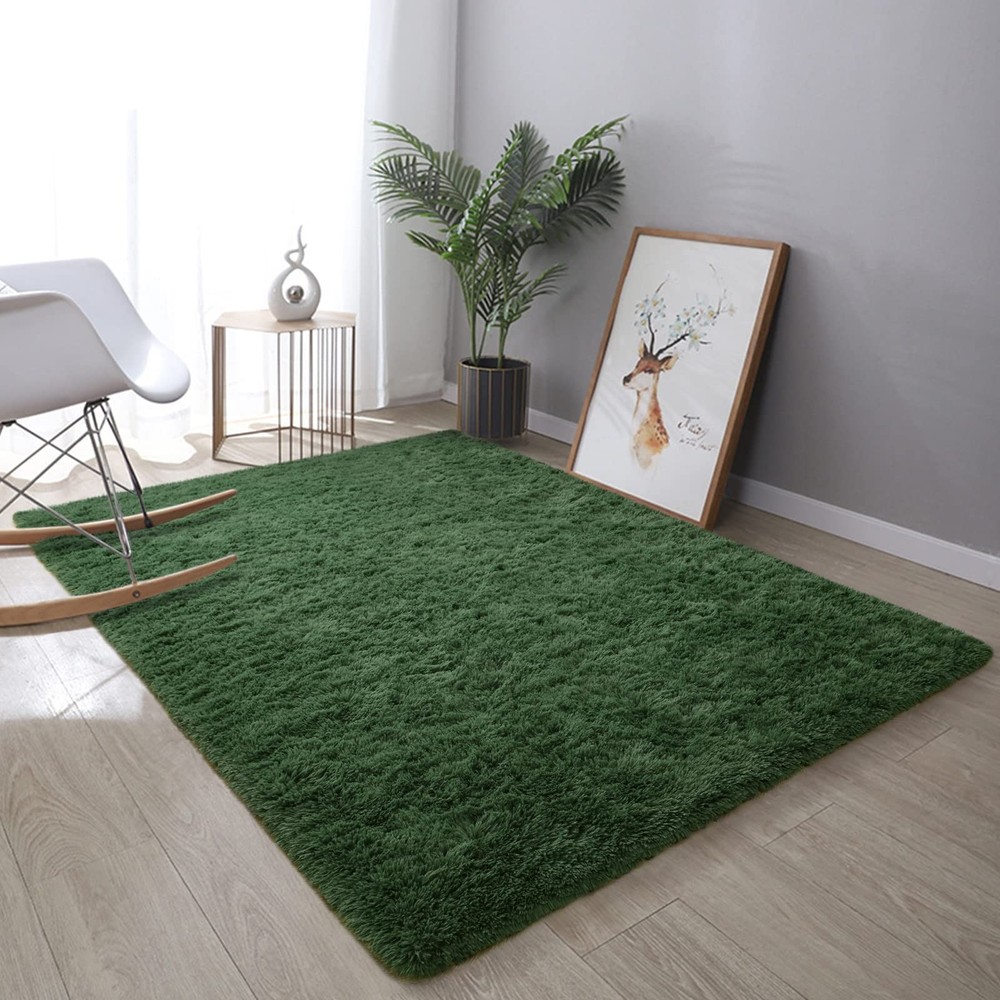 DweIke Fluffy Dark Green Rugs for Bedroom 4' x 6' (Rectangular),