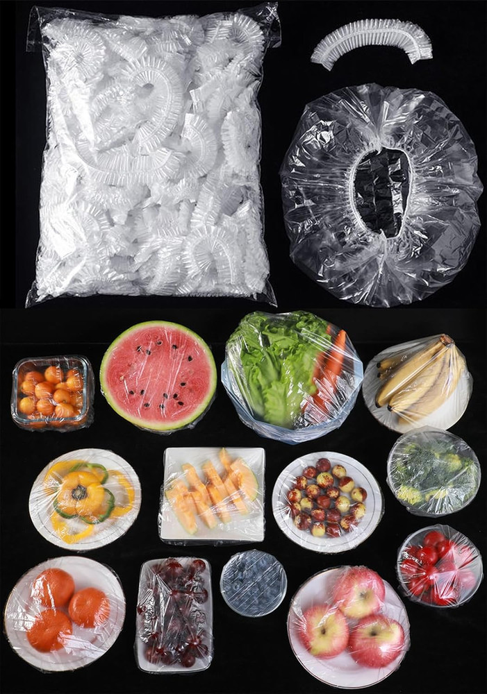 300Pcs Reusable Elastic Food Covers - Universal Stretchable Clear Adjustable Pla