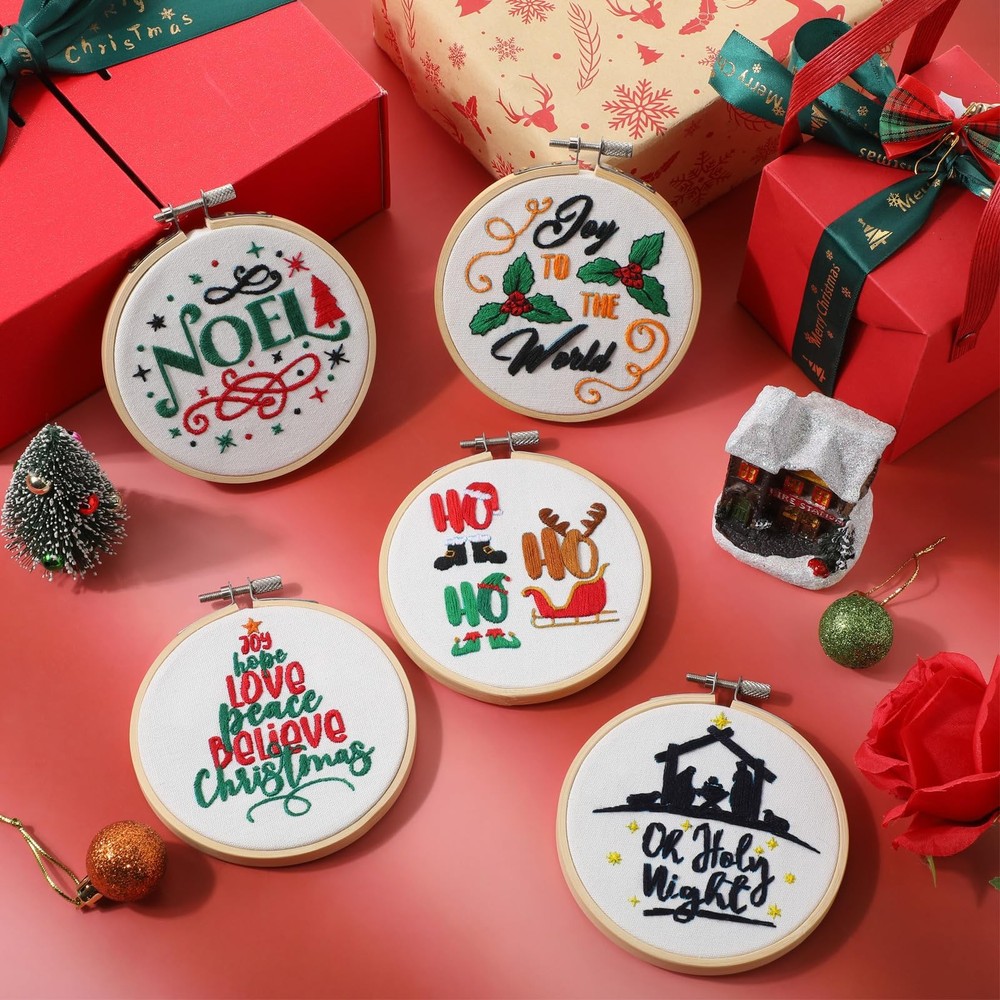 Zeyune 5 Sets Christmas Embroidery Kit for Beginners Medium, multicolor
