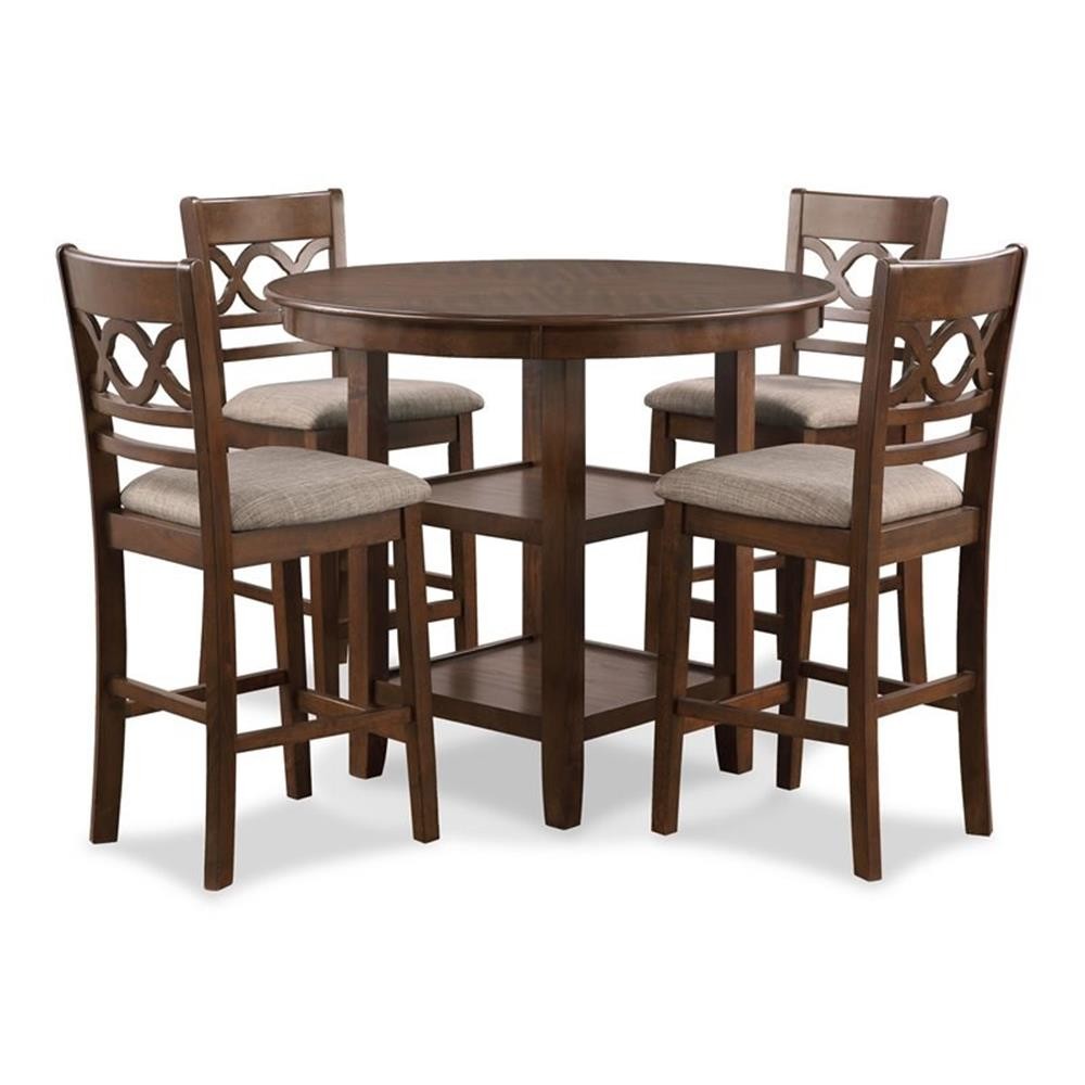 Pemberly Row Contemporary 5-Piece Solid Wood Counter Set in Brown