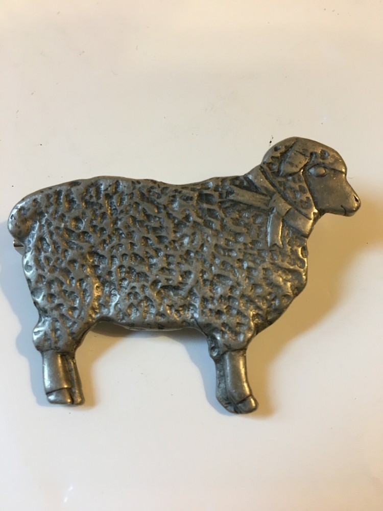 Pewter Sheep with a Ribbon Pin,