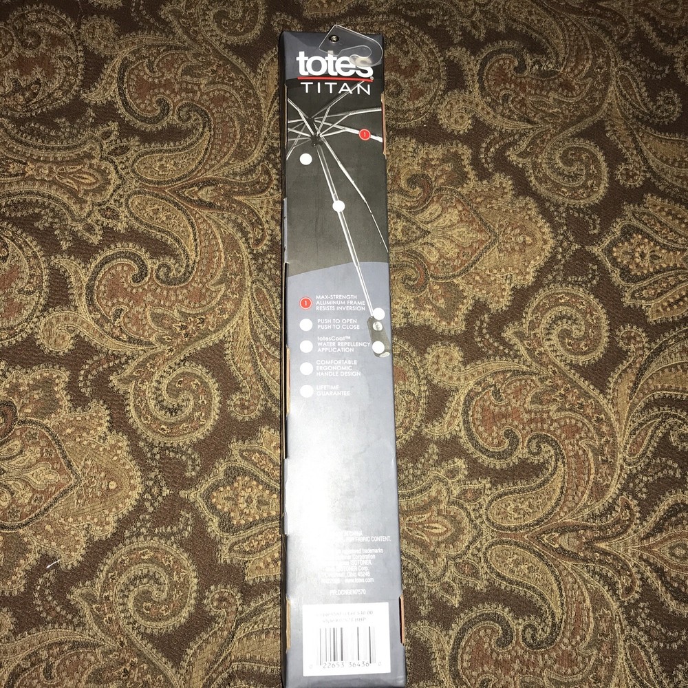 Totes Blue/Gray Automatic Umbrella NWT
