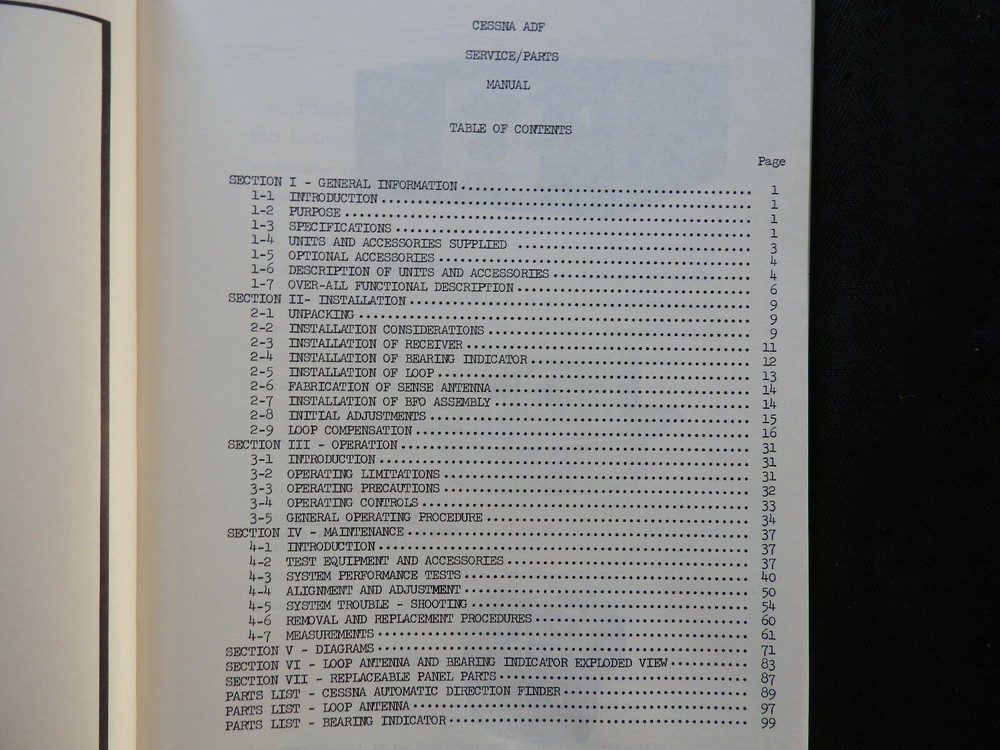 1963 CESSNA ADF AUTOMATIC DIRECTION FINDER FIXED LOOP SERVICE PARTS MANUAL NICE