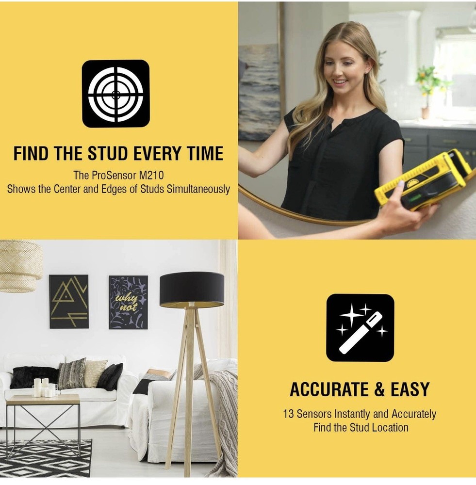 Accurate 13-Sensor Stud Finder for Wood & Metal - ProSensor M210 Compact Tool