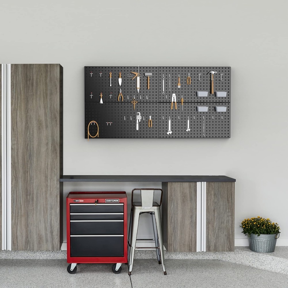 4x2ft Metal Pegboard Kit for Tools Storage, Black Pegboard Wall Organizer wit...