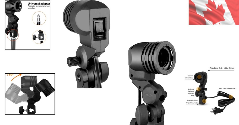 Compact Light Bulb Stand with Umbrella Support for Pro Studio Lighting - 2 Pack