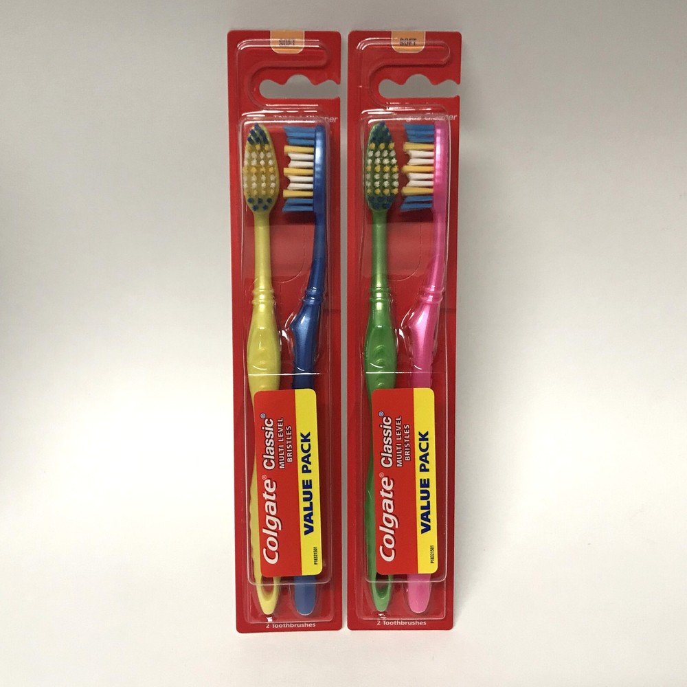 2X Colgate CLASSIC MULTI LEVEL BRISTLES Toothbrushes, 2ct Value Pack (4ct total)