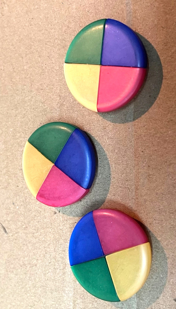 3 Colorful Plastic Buttons with 4 Triangle Sections 1 1/8” Sewing Crafts