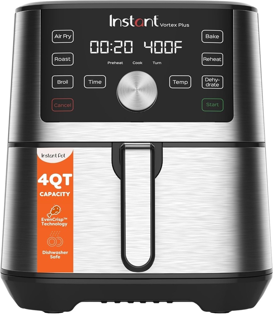 Instant Pot 4QT Vortex Plus 6-in-1 Mini Air Fryer, Custom Program Options, Crisp