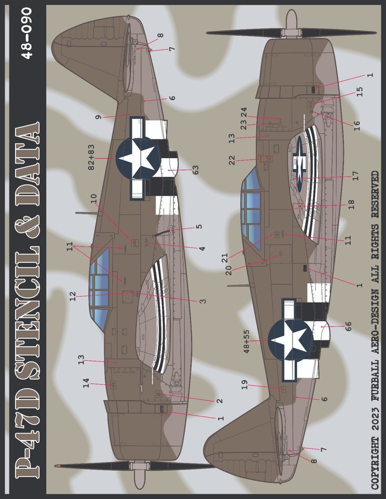1/48 Furball P-47 Stencil and Data decals
