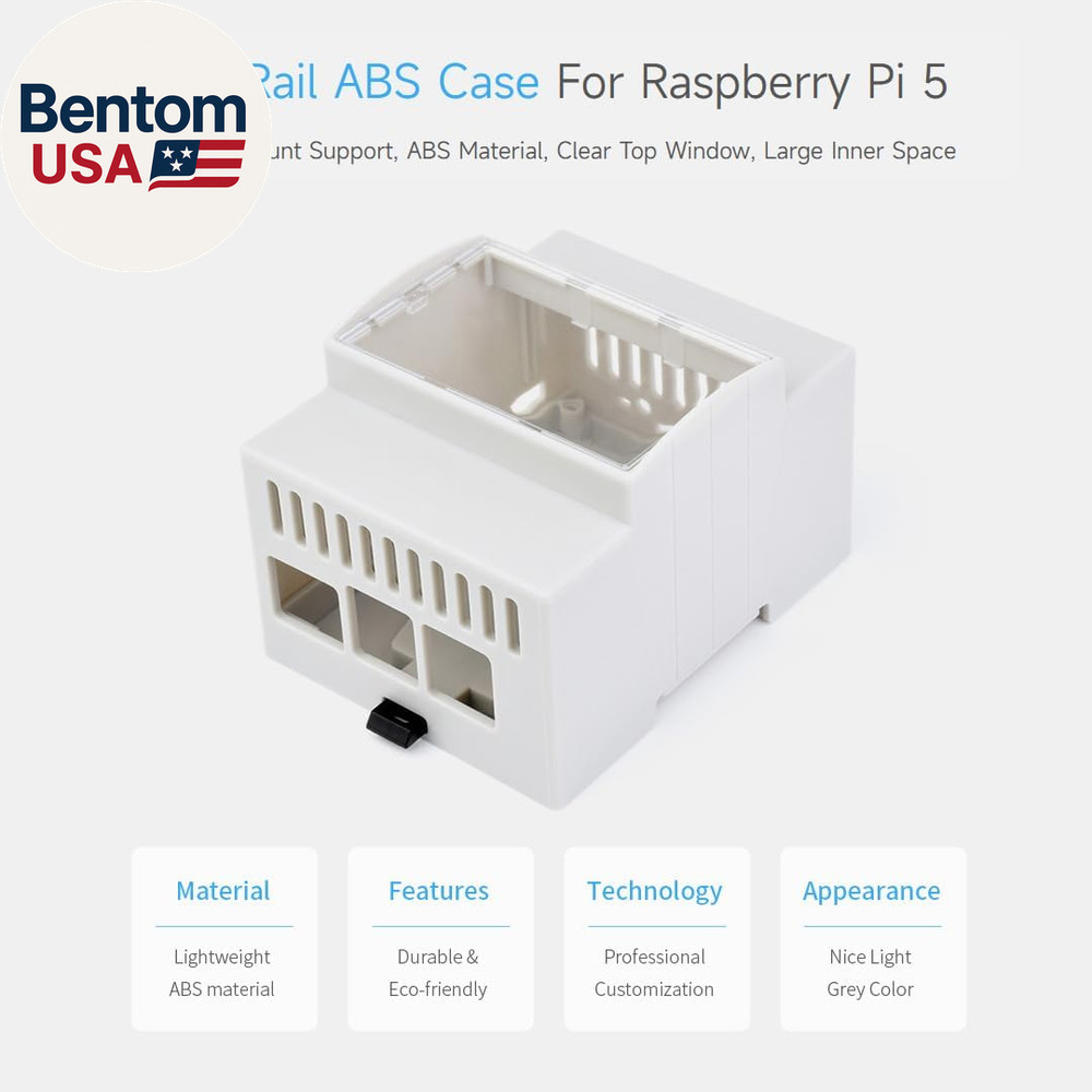 DIN Rail ABS Case for Raspberry Pi 5, Large Inner Space, Injection Moduling