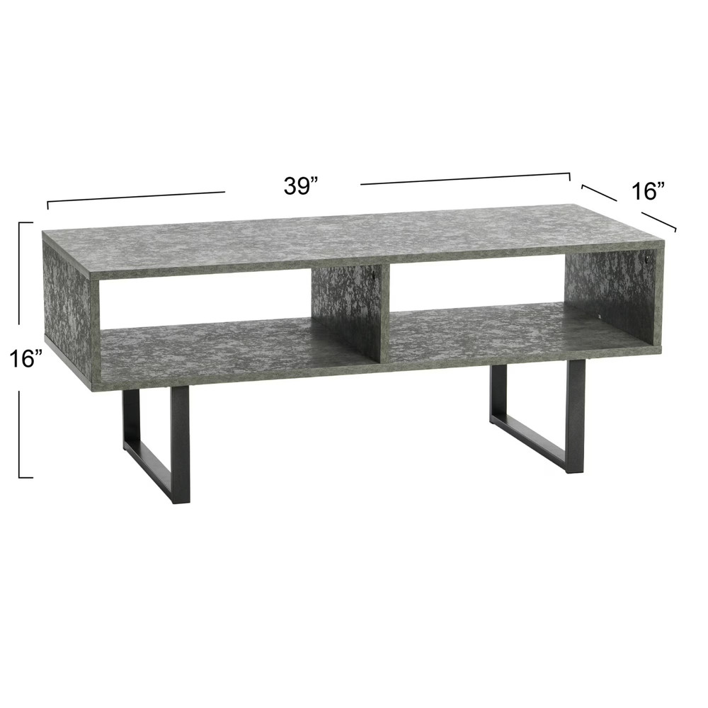 TV Stand Coffee Table with Rectangular Storage Compartments Rustic Slate Concret