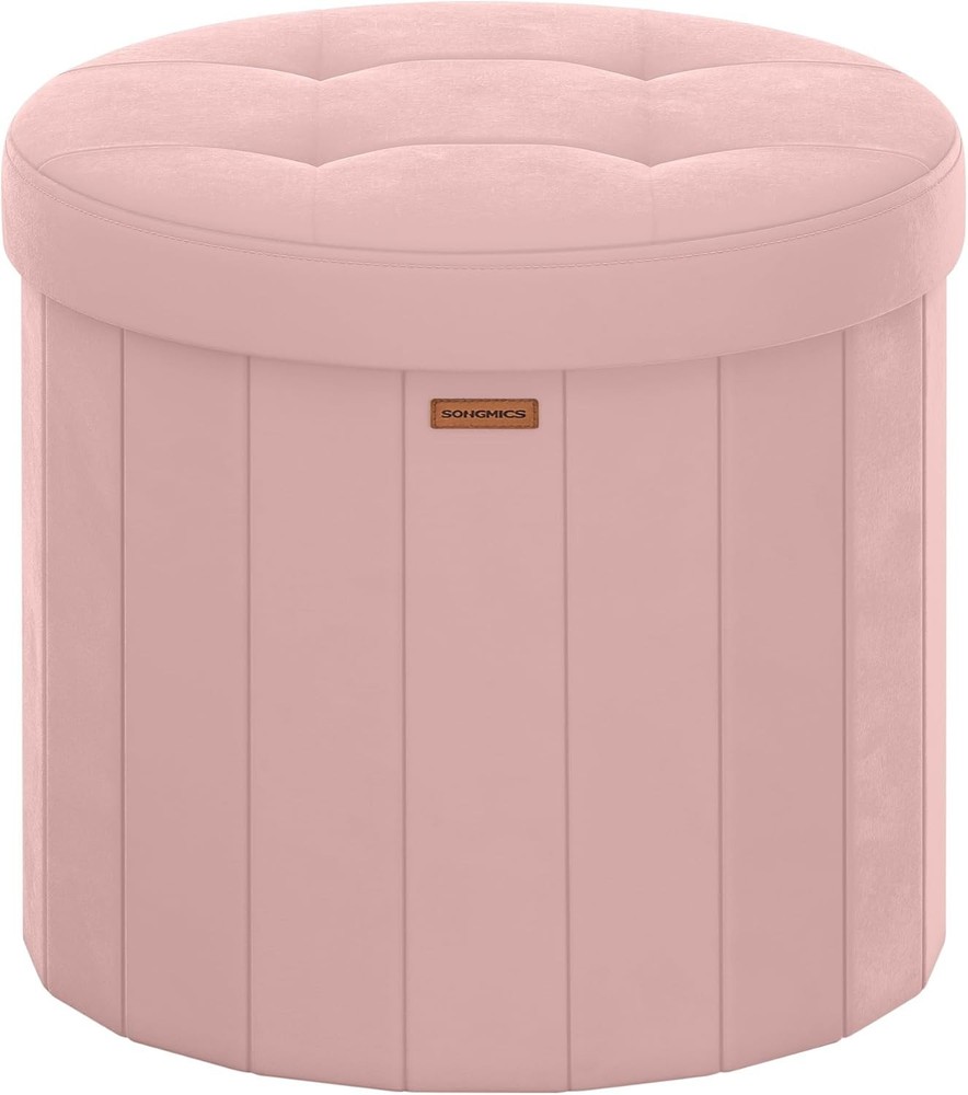 Collection Round Storage Ottoman Folding Footrest Stool W/ Removable Lid