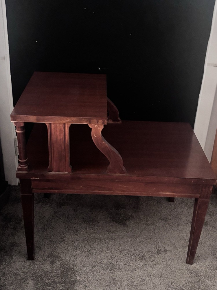 Vintage Walnut MCM Mersman Formica Top Step End/side Table