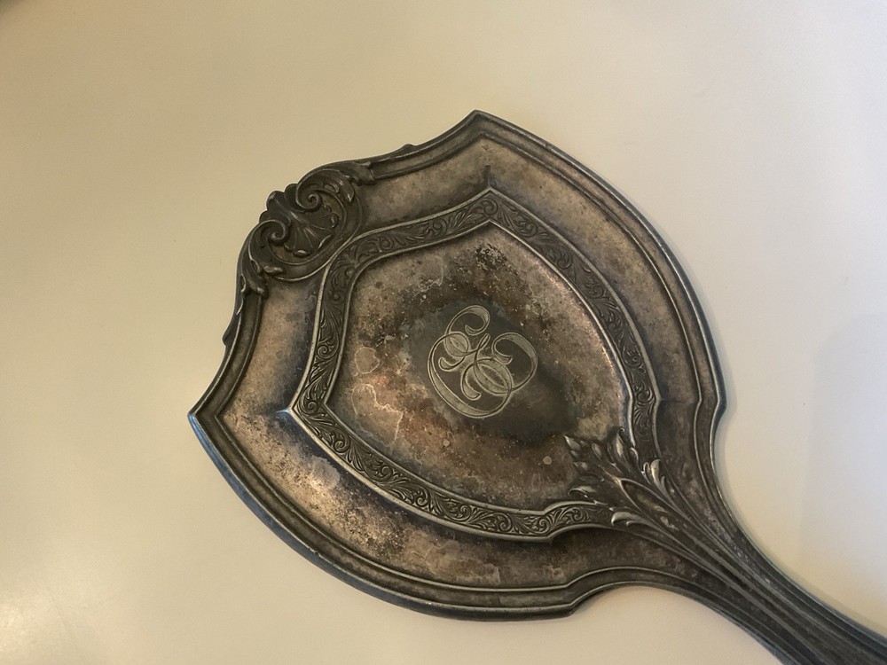 Antique Victorian Silver-Plated Handheld Vanity Mirror