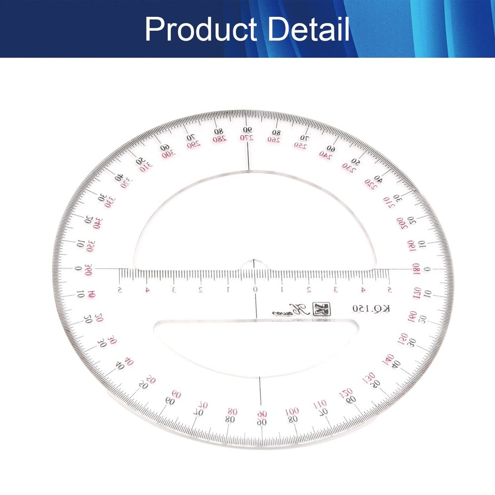 360 Degree Protractor 6 Inch Diameter Plastic Math Protractors Circle Protrac...