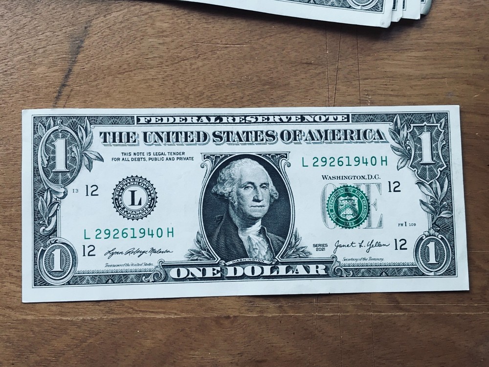 Miscut 2021 Washington One Dollar Bill Error Note - Misaligned Print $1 Currency