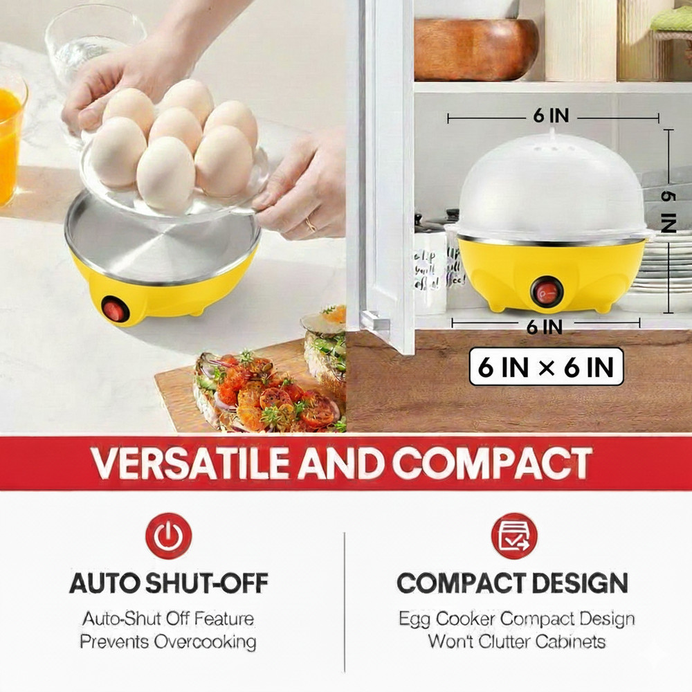 Automatic Electric Egg Cooker & Steamer | 7 Egg Capacity | Yellow & Black