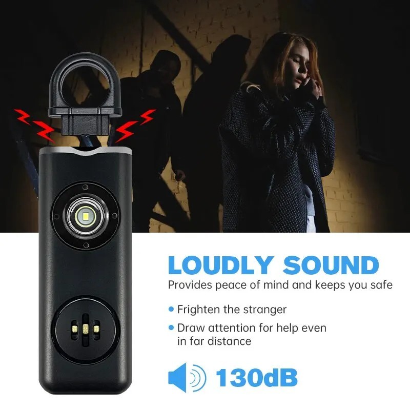 2 Pack Personal Safety Alarm 130dB Keychain LED Light Rechargeable