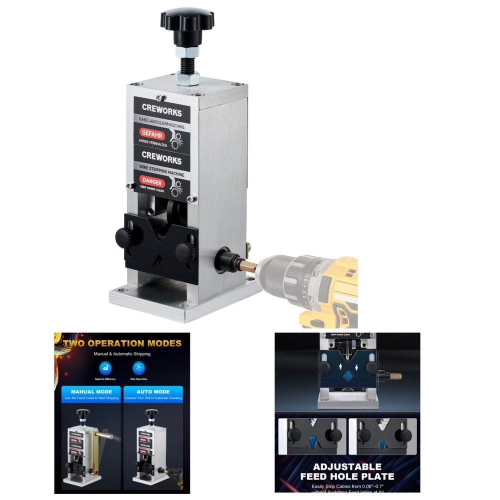 Adjustable Wire Stripping Machine, 0.06"-1" for Copper & Scrap Wire Projects