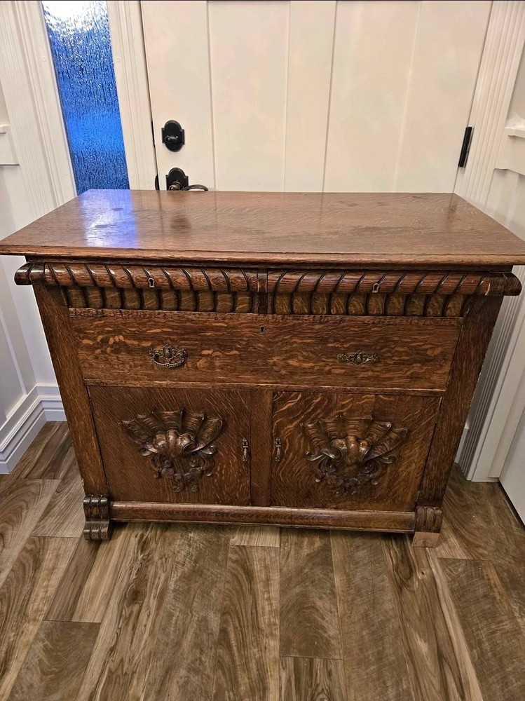 Antique Tiger Oak Buffet Sideboard Decorative