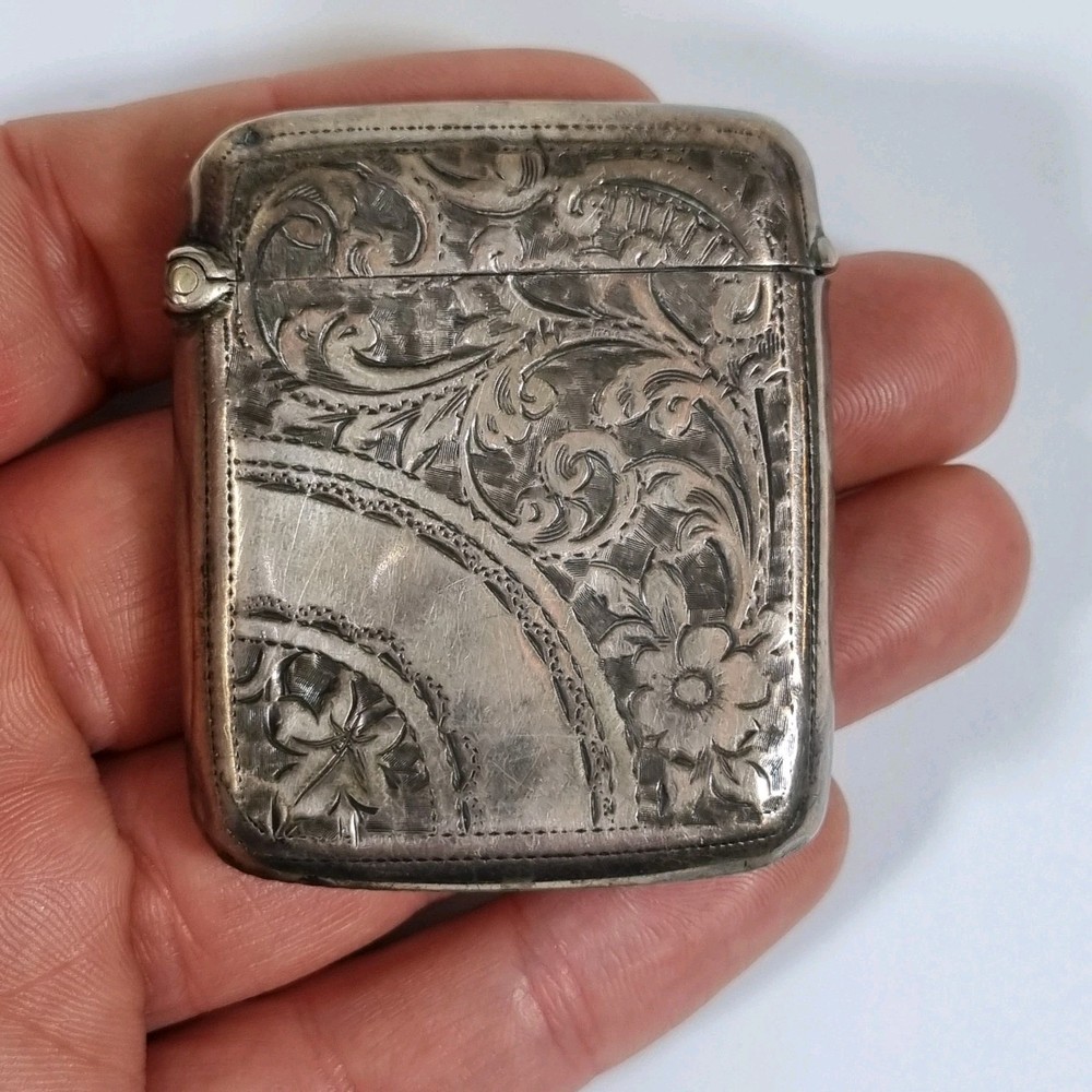 Antique Solid Silver Vesta Case Birmingham 1903 Martin Hall & Co 5.2cm High