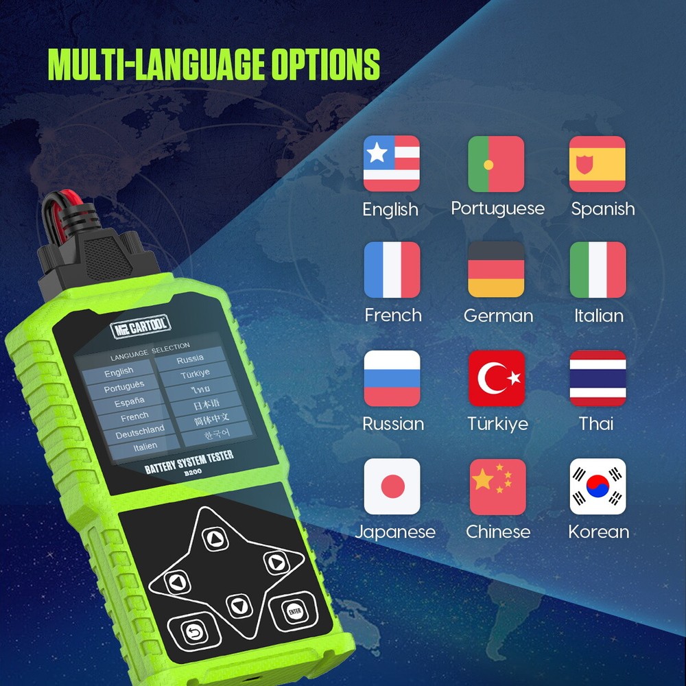 Car Battery Tester 12/24V Load Tester Charging System Analyzer Color LCD Display