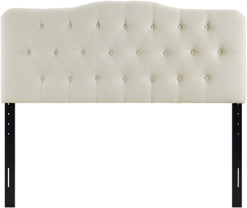 Ivory Tufted Linen Queen Headboard - Elegant Upholstered Design