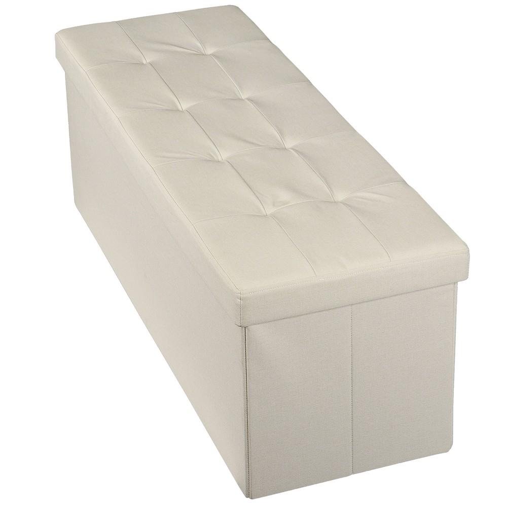 Durable 43" Storage Ottoman Bench Storage Stools Footrest Beige Footstools