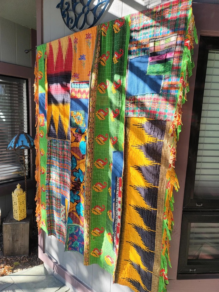Indian Kantha Patchwork Curtain Drape Window Decor Multi Cotton Kantha Curtains