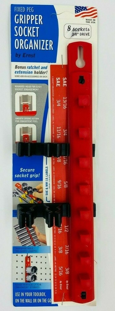 Ernst 8040 3/8" Dr. Fixed Peg "Gripper" 8 Socket Organizer RED