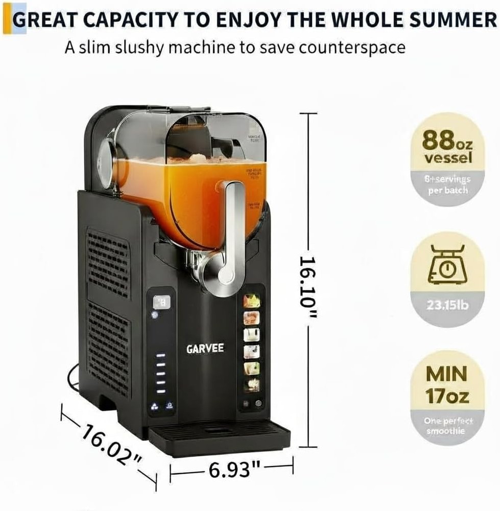88 Oz Slushie Machine with LED Display & 6 Pre-Set Programs for Home