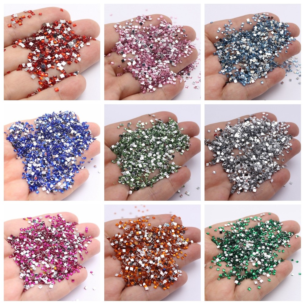 Craft DIY Acrylic Tiny 2mm Square Flatback Rhinestone Gems +Storage Box Nail Art