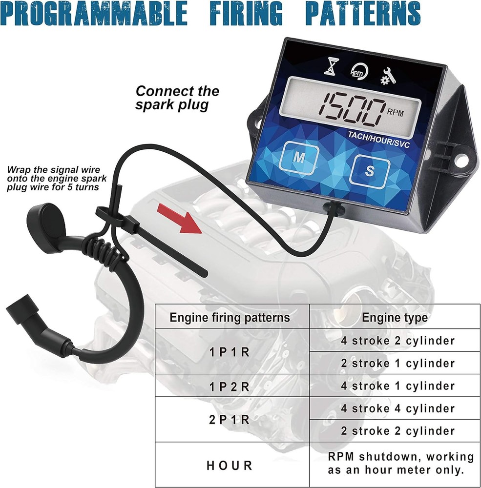 Runleader Small Engine Hour Meter, Digital Tachometer, Maintenance Reminder,...