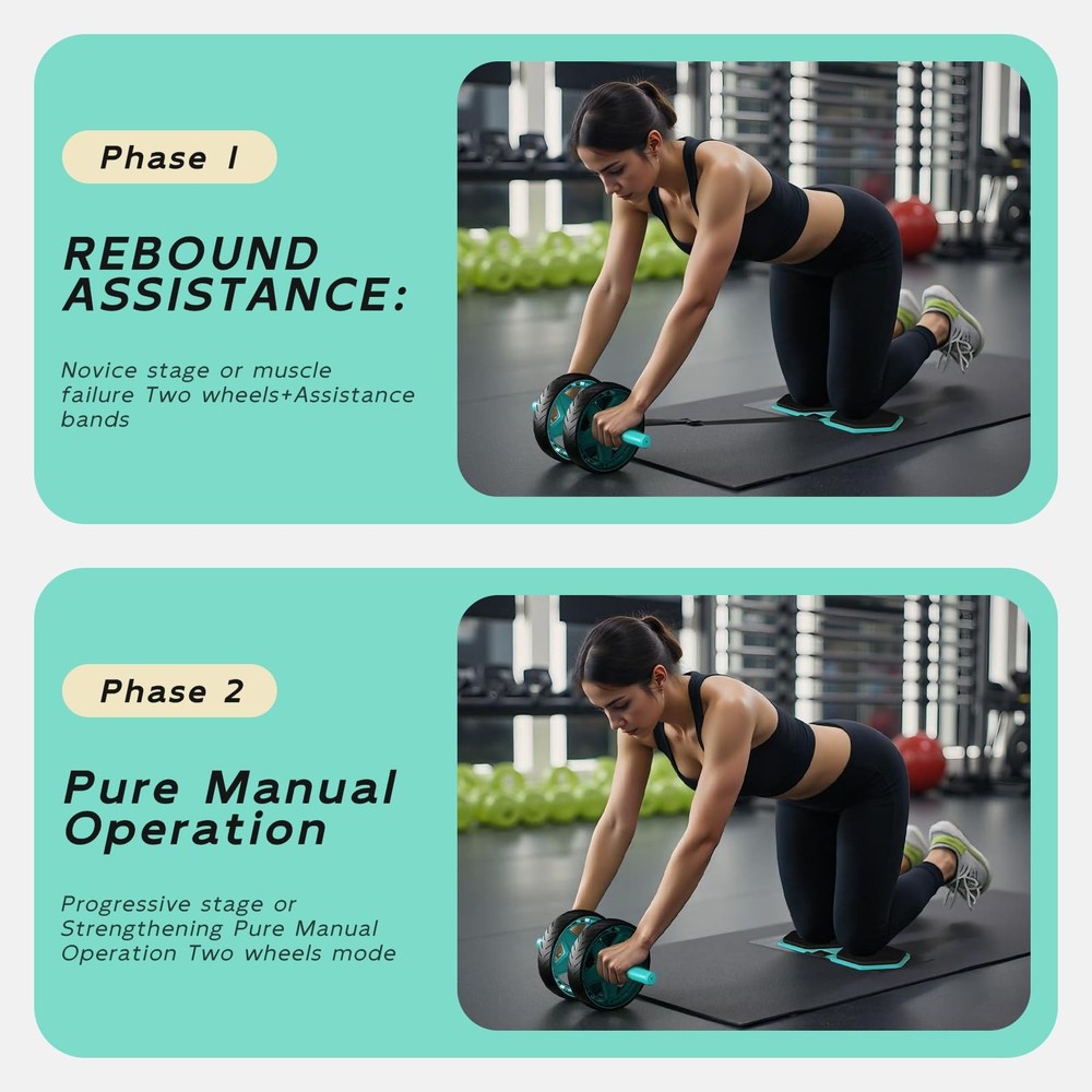 Double-Wheel Ab Roller for Core Training – Rebound Design with Adjustable Ela...