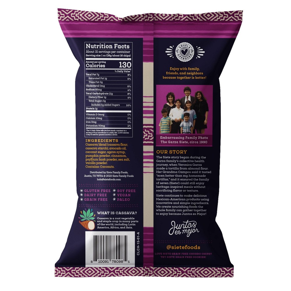 Siete Grain-Free Cinnamon Churro Strips Chips, 15 oz