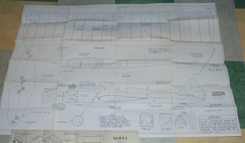 F&B Vampire OT Stunt Model Airplane Plans, Redrawn by Bill Schmidt