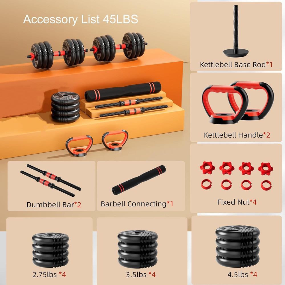 Adjustable Dumbbell Set, 10/20/30/45/70/90Lbs, 5 in 1 Multi-Function Dumbbells S
