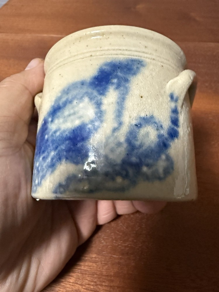 Rustic Studio Pottery Mini Crock Cobalt Blue Primitive Stoneware Crock