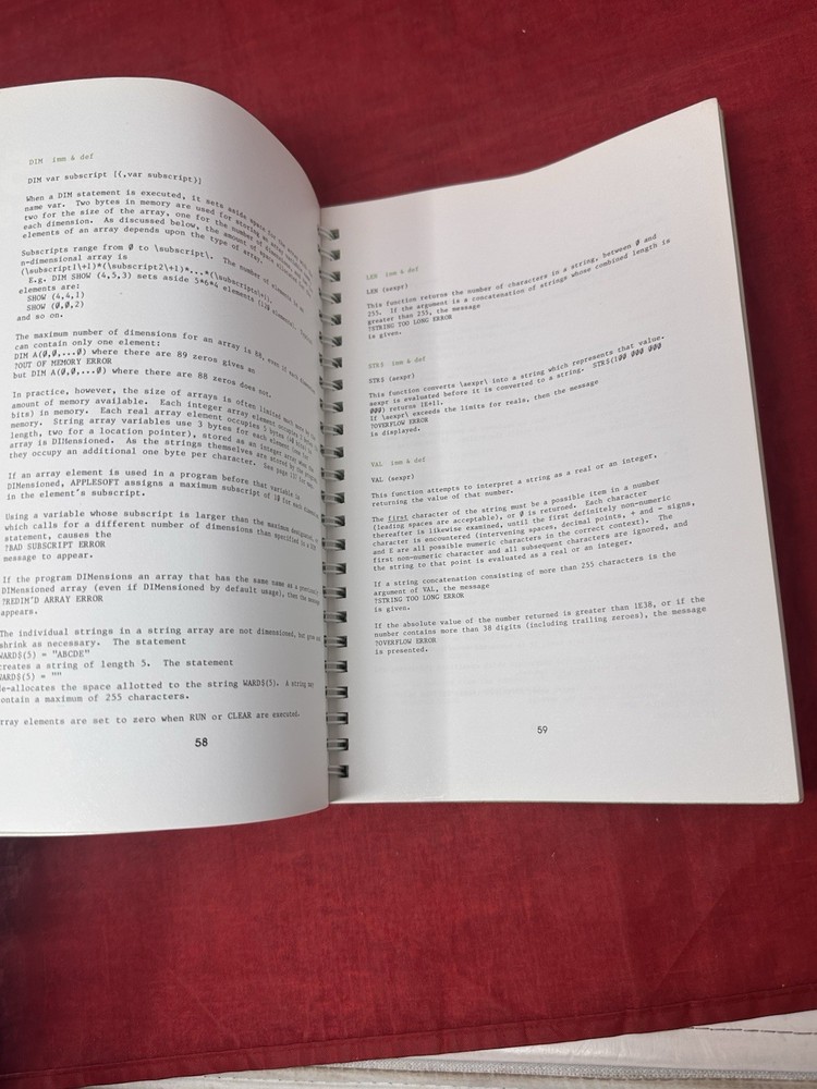 Applesoft II Basic Programming Reference Manual VTG 1978 w/ Foldout Spiral Book