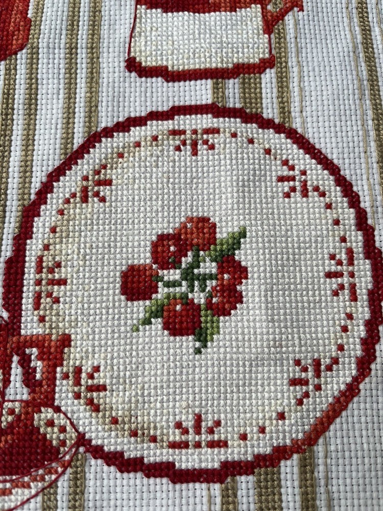2 Pieces completed finished cross stitch Fruits&Table setting Kitchen decoration