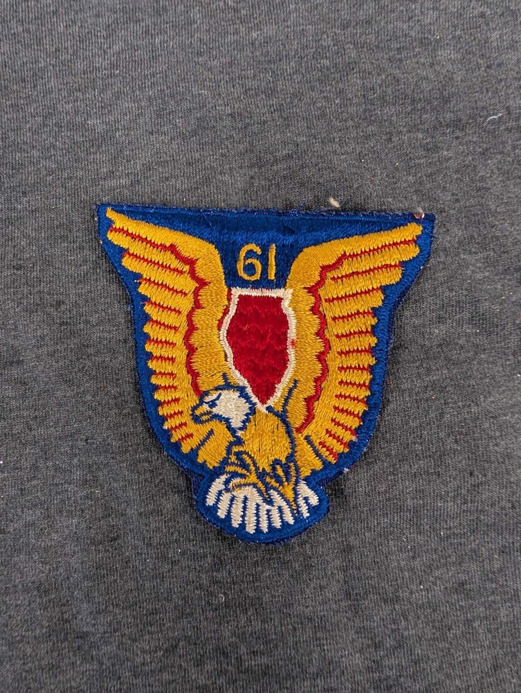 Vintage 61 Number Patch Eagle Crest Shield Embroidered Uniform Badge Blue