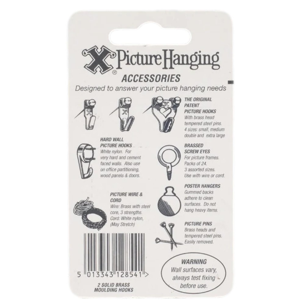 X-Hooks Picture Rail Hangers Solid Brass (2 Pack)