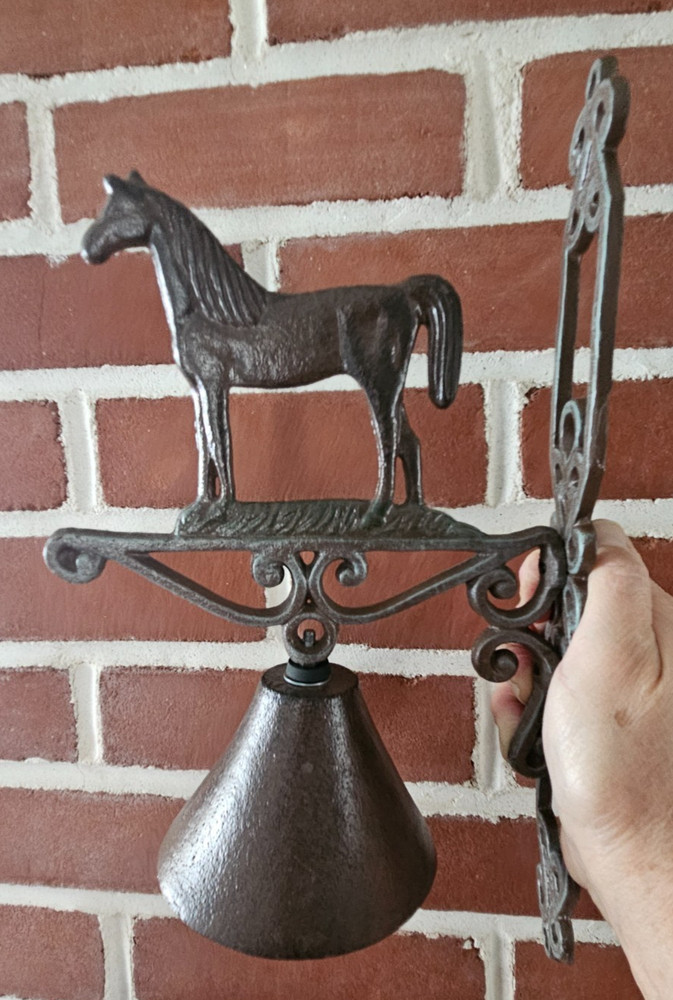 Horse Cast Iron Dinner Bell Wall Mounted Rustic Scroll Farm