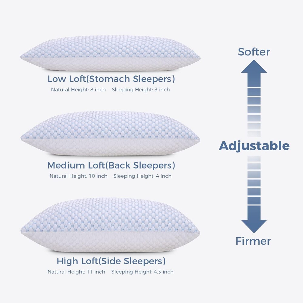 Compressed Memory Foam Pillow King 2-Pack, Sleep Cooling Pillow 2-Pack