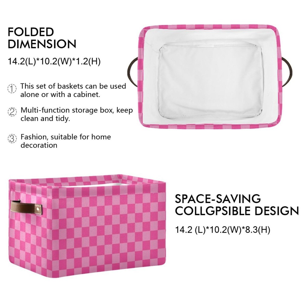 Emelivor Pink Checkered Storage Basket Bins Foldable Laundry Hamper Storage B...